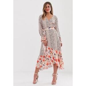 Dark Pink Butterfly Ruffle Pink Black Cheetah Floral Pink Midi Dress Sz 12 NWT